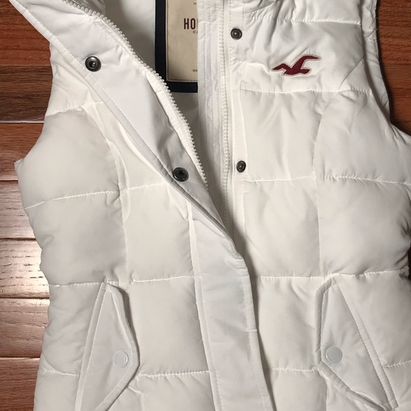 HOLLISTER girls puffer jacket vest w/hood white XS - Picture 4 of 7